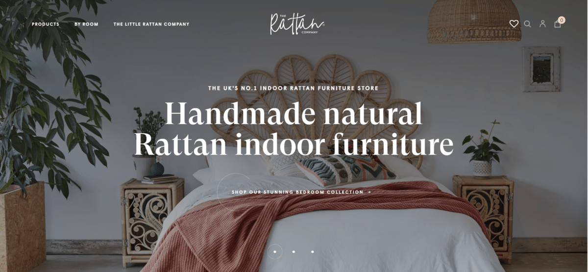Landing page of The Rattan Company 