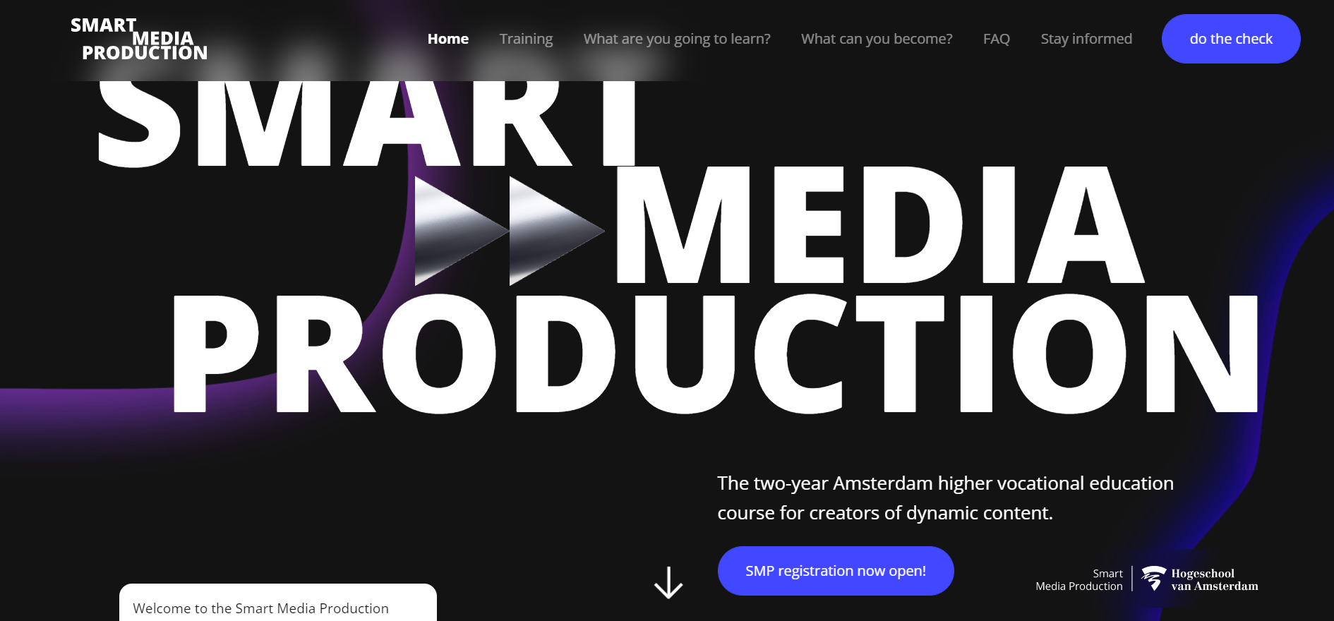 Landing page of Smart Media Production 