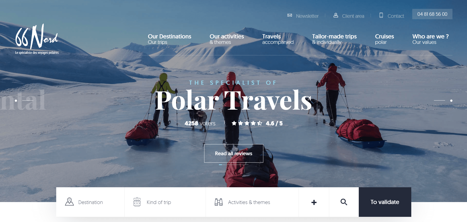 Landing page of 66° Nord 