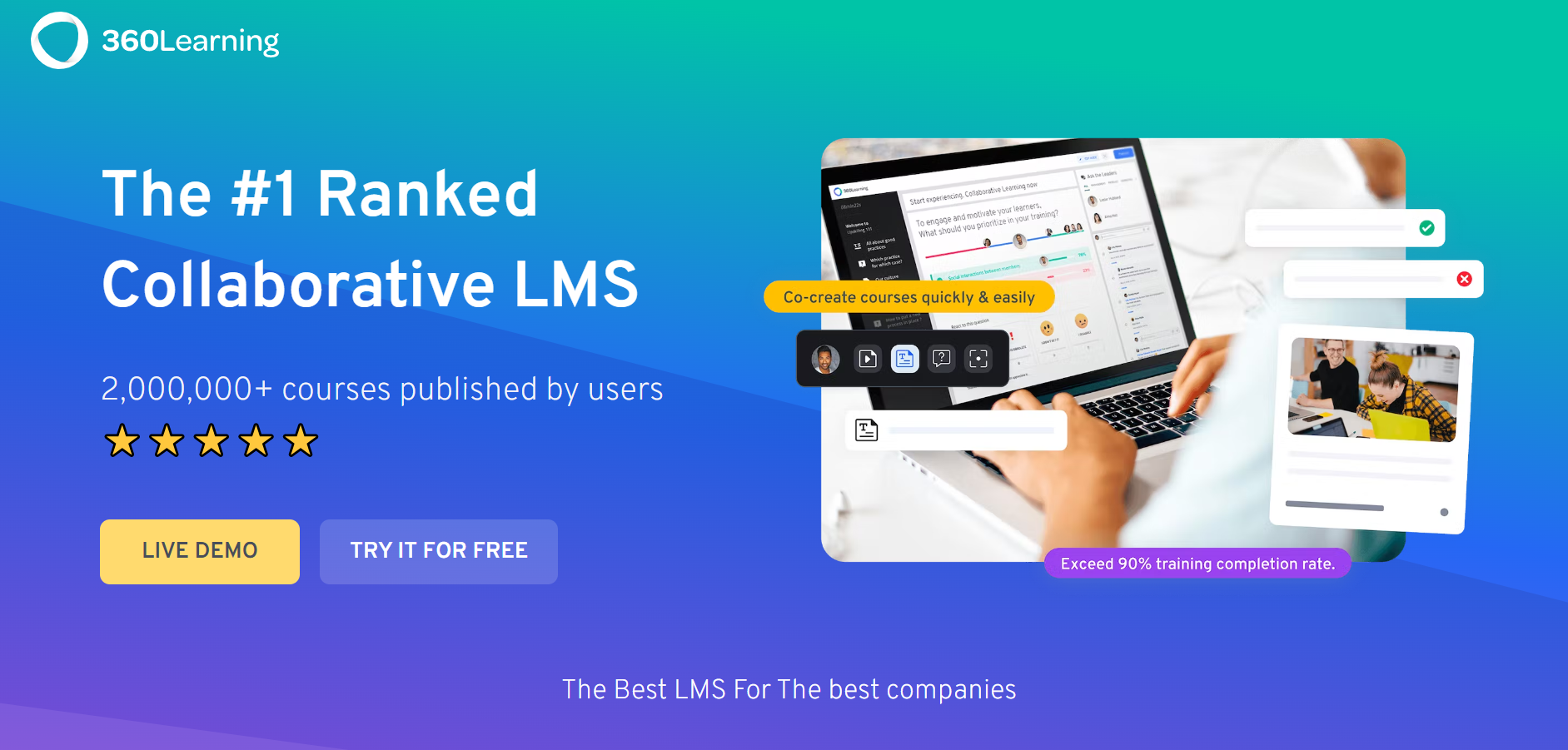 Landing page of #1 Ranked Collaborative LMS | 360Learning 
