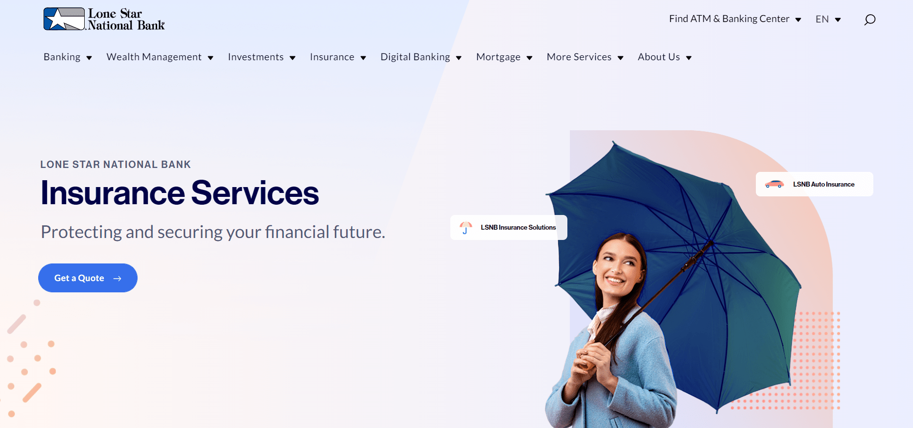 Landing page of Insurance Services | Lone Star National Bank 