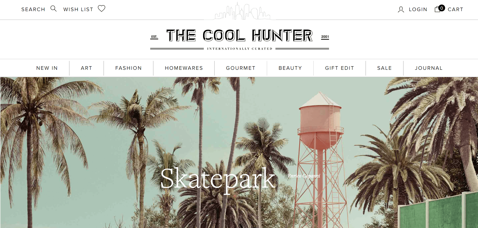 Landing page of The Cool Hunter 