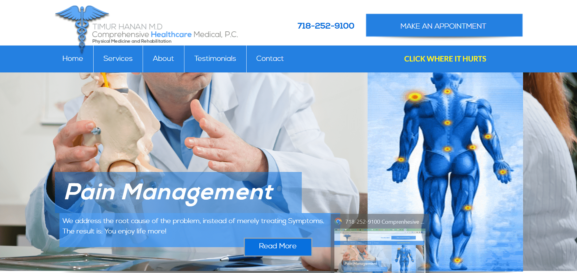 Landing page of Pain Management 