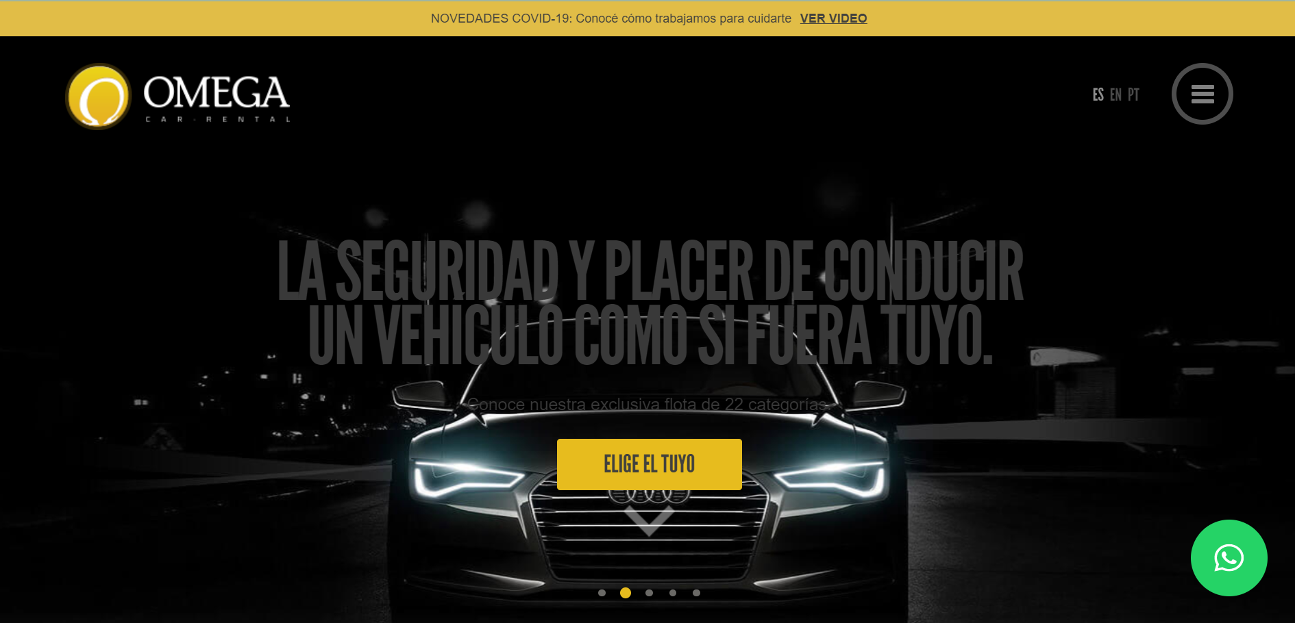 Landing page of Omega Car Rental 