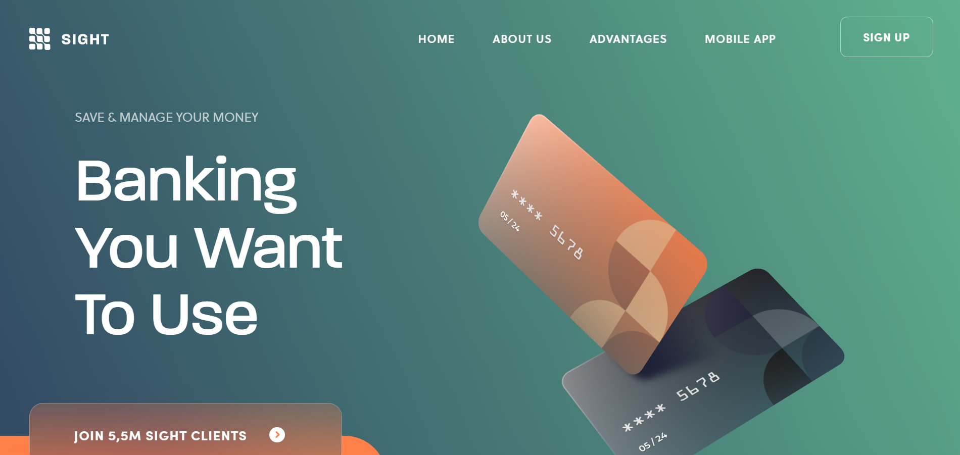 Landing page of Sight Banking 