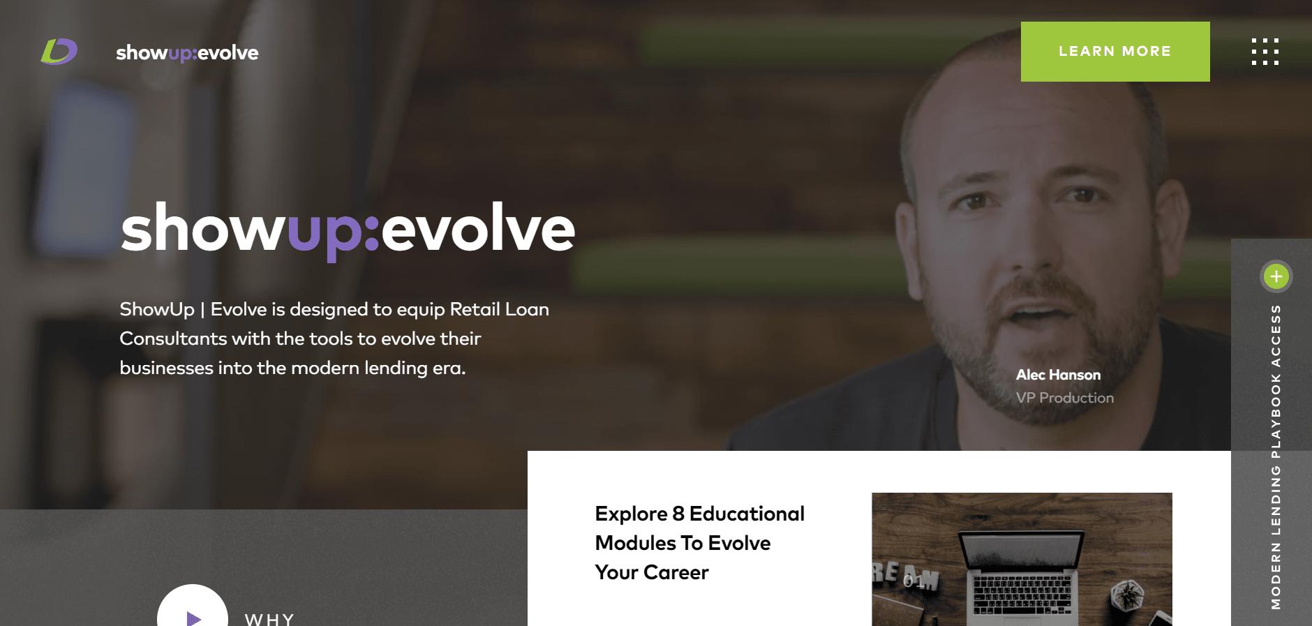Landing page of ShowUp | Evolve 