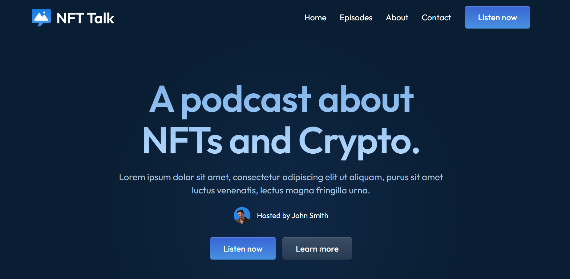 Landing page of NFT Talk - Webflow HTML website template for podcasts 