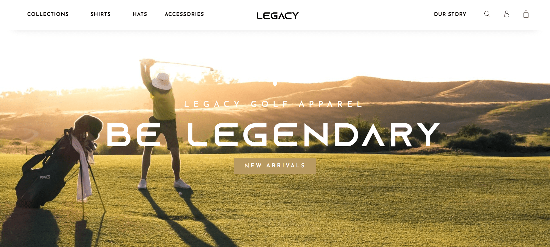 Landing page of Legacy Golf Apparel 