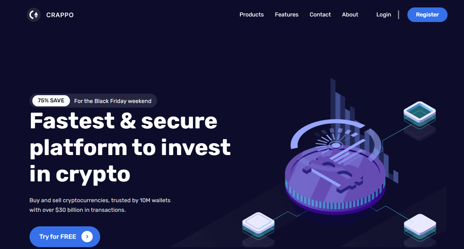Landing page of Fastest and secure platform to invest in crypto 