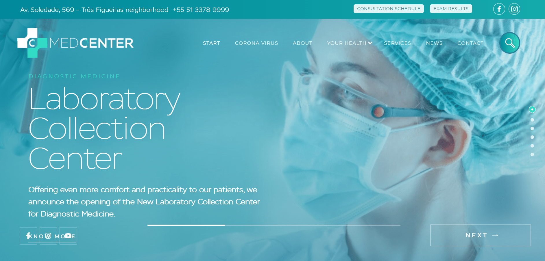 Landing page of MedCenter 