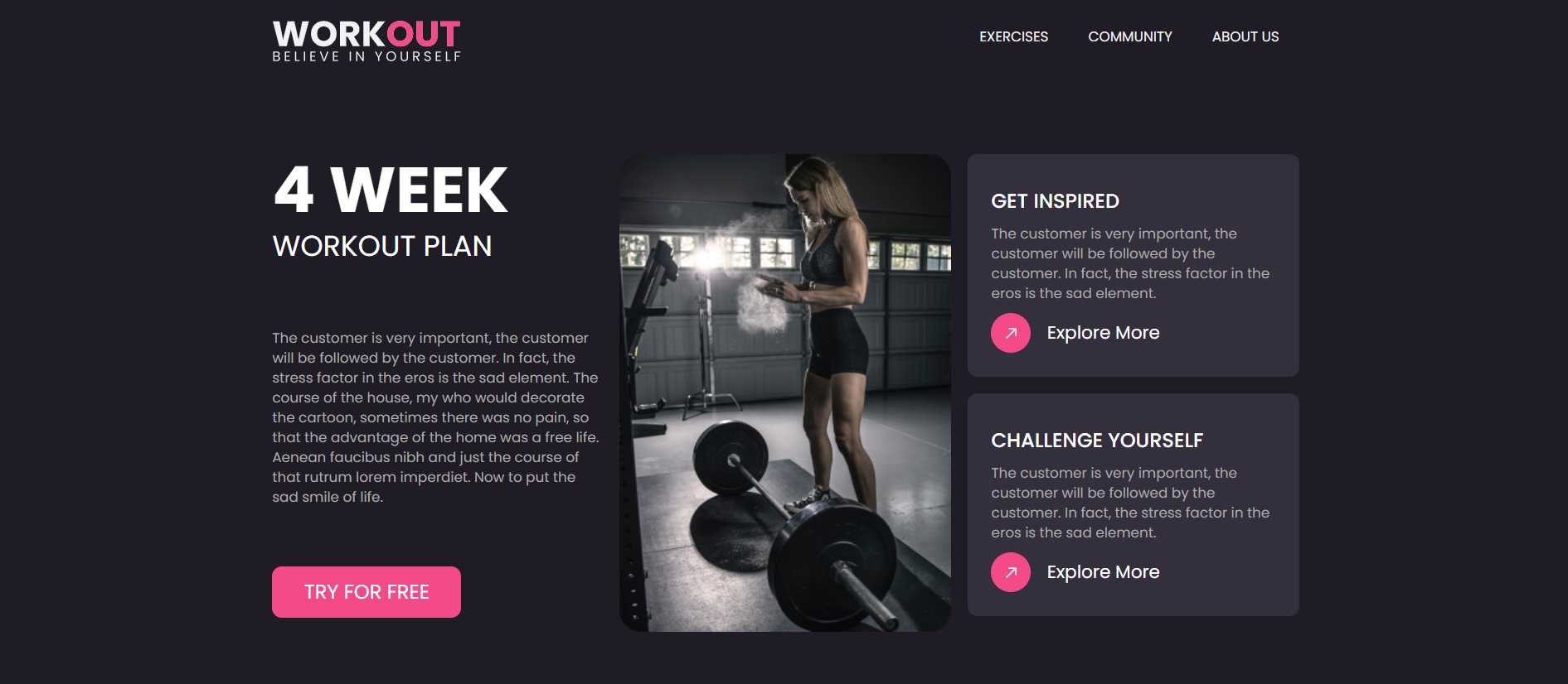 Landing page of WORKOUT 
