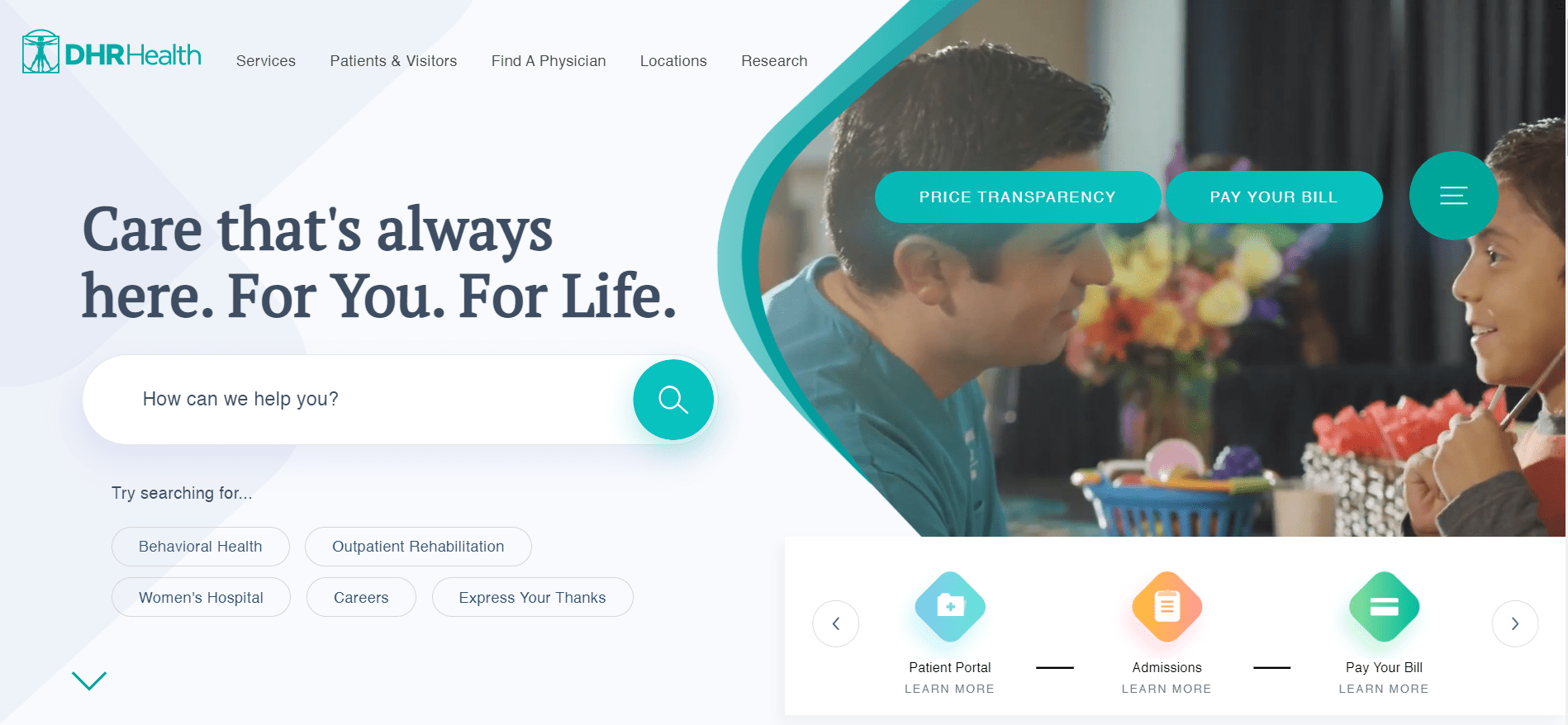 Landing page of DHR Health