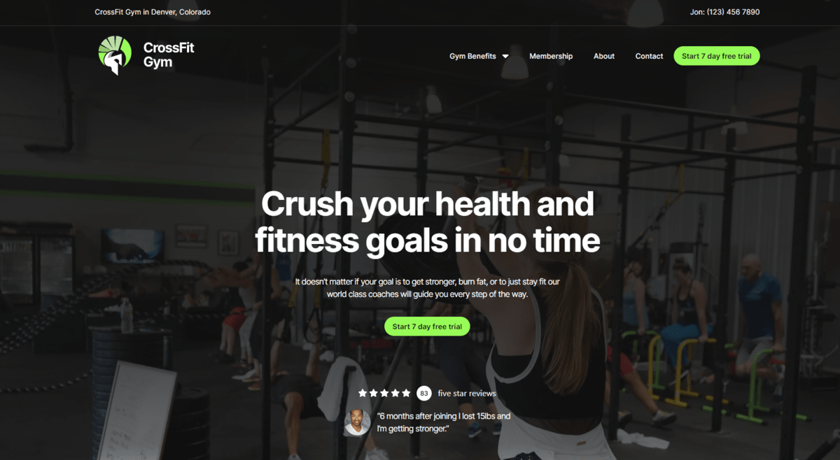 Landing page of CrossFit GYM 