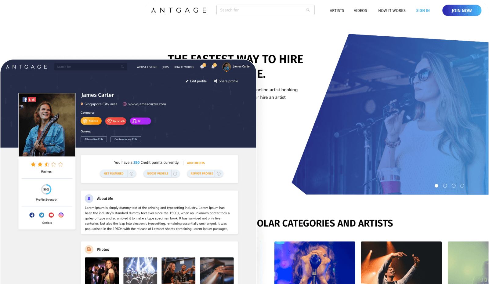 Antgage: Marketplace connecting Artists with Event Planners banner