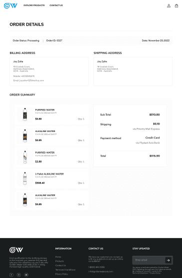 Goldenwater USA: E-commerce Website Water Seller designs