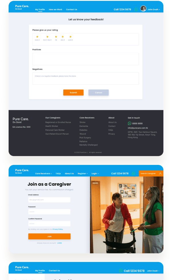 Caregivers's Booking Platform designs