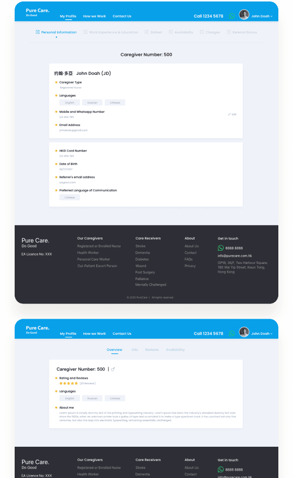 Caregivers's Booking Platform designs